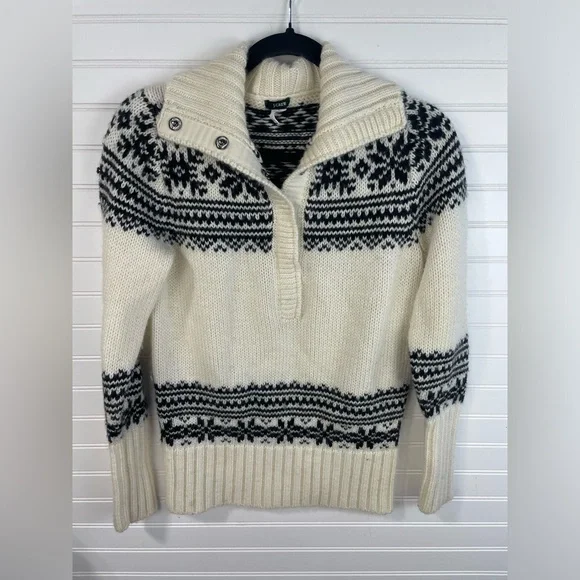 J. Crew Black & Cream Long Sleeve Snowflake Collared Sweater Medium Women’s GUC - Picture 1 of 10